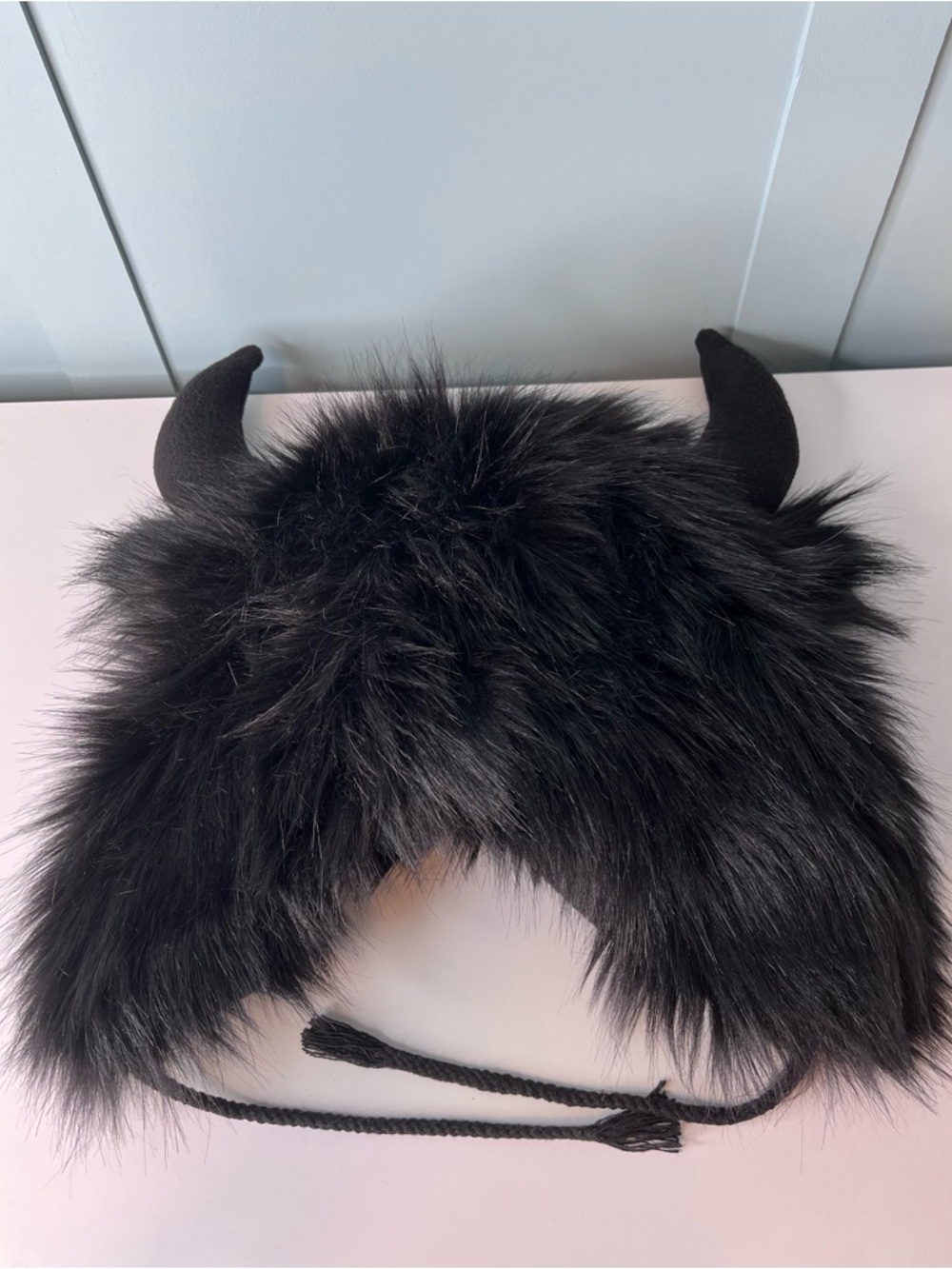 Black Faux Fur Funny Plush Ox Horn Cosplay Warm Costume Hat. OS. - Picture 11 of 12